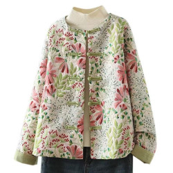 Printed Spring and Autumn Small Jacket Floral Shirt Chinese Style Ethnic Women