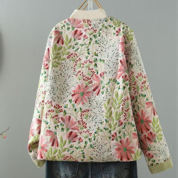 Printed Spring and Autumn Small Jacket Floral Shirt Chinese Style Ethnic Women