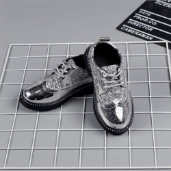 Men's and women's British leather shoes handsome performance 3 to 12 years old round toe sequins