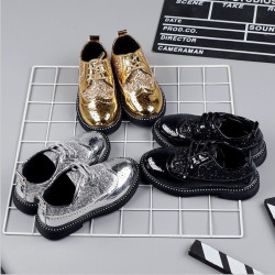 Men's and women's British leather shoes handsome performance 3 to 12 years old round toe sequins