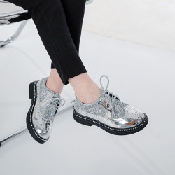 Men's and women's British leather shoes handsome performance 3 to 12 years old round toe sequins