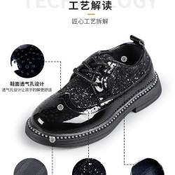 Men's and women's British leather shoes handsome performance 3 to 12 years old round toe sequins