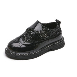Men's and women's British leather shoes handsome performance 3 to 12 years old round toe sequins