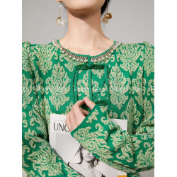 New Chinese style buttoned knitted skirt suit