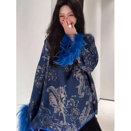 New Chinese style large size medium and long national style shirt for women
