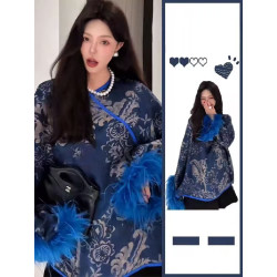 New Chinese style large size medium and long national style shirt for women