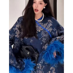 New Chinese style large size medium and long national style shirt for women