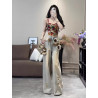 Washed distressed 3D floral wide-leg jeans