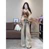 Washed distressed 3D floral wide-leg jeans