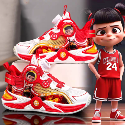 Nezha boys' shoes children's sports basketball shoes mesh breathable student running single mesh shoes