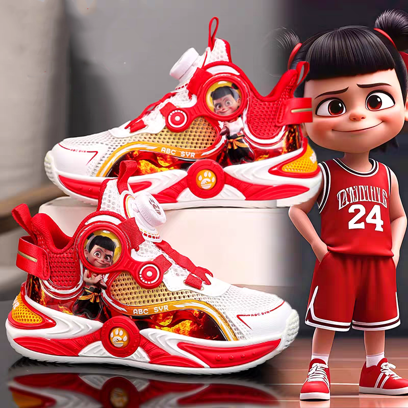 Nezha boys' shoes children's sports basketball shoes mesh breathable student running single mesh shoes