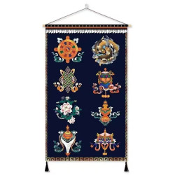 Tibetan auspicious eight treasures fabric hanging painting