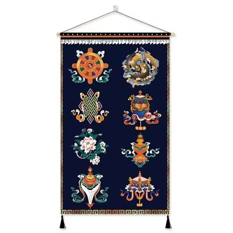 Tibetan auspicious eight treasures fabric hanging painting Tibetan auspicious eight treasures fabric hanging painting