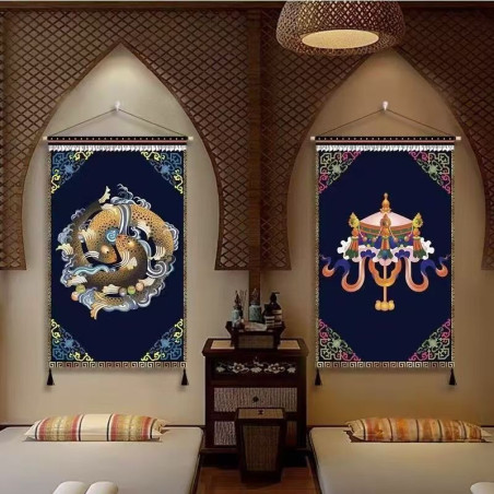 Tibetan auspicious eight treasures fabric hanging painting