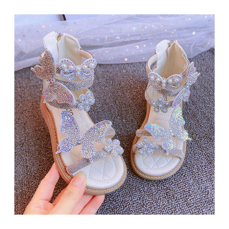 Children's shoes, children's soft-soled fashion princess shoes, rhinestone shoes, girls' Roman shoes