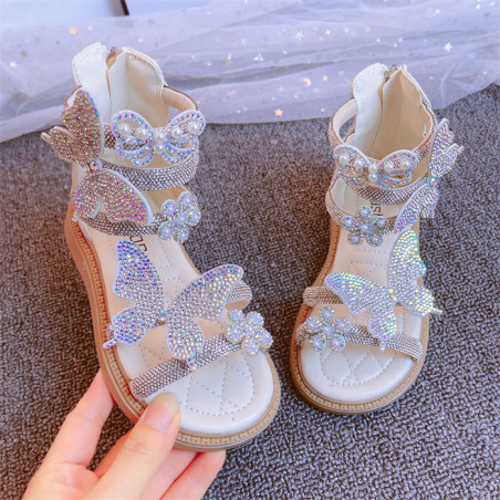 Children's shoes, children's soft-soled fashion princess shoes, rhinestone shoes, girls' Roman shoes