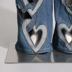 Fashionable trendy jeans for women high waist printed hollow design straight pants for women