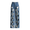 Fashionable trendy jeans for women high waist printed hollow design straight pants for women
