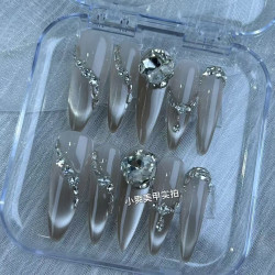 Whitening glass beads cat's eye full diamond pure style false nails