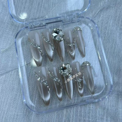 Whitening glass beads cat's eye full diamond pure style false nails