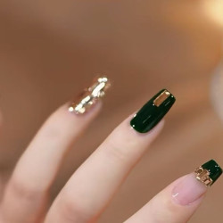 Dark green custom wearable nails medium and long nail art wearable nails high-end light luxury