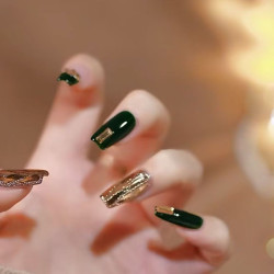 Dark green custom wearable nails medium and long nail art wearable nails high-end light luxury