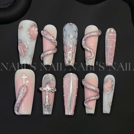 Ring flower enamel pink snake 2k millennium spicy ring nail art