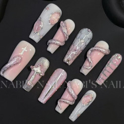 Ring flower enamel pink snake 2k millennium spicy ring nail art