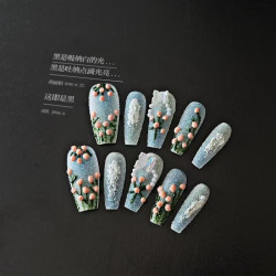Oil painting tulips flowers new nail art middle ladder Chinese style sugar