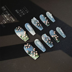 Oil painting tulips flowers new nail art middle ladder Chinese style sugar
