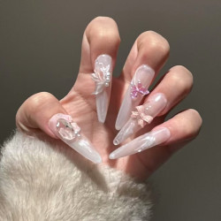Pure handmade temperament nail art French cat eye wearable nail tips
