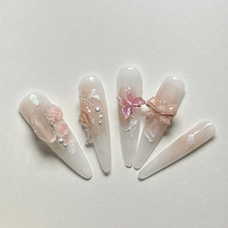 Pure handmade temperament nail art French cat eye wearable nail tips