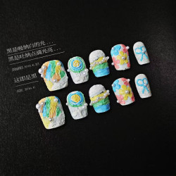 Oil painting flowers new nail art Chinese style frosted flowers short
