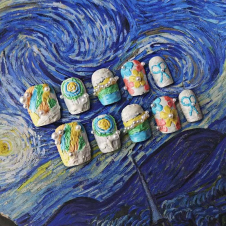 Oil painting flowers new nail art Chinese style frosted flowers short