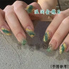 Ancient style nail art green smudge ink gold inlaid jade nail decals Chinese style