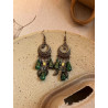 Qinghong | New Chinese ethnic style ancient style tassel bronze old green Bohemian long earrings