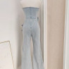 European style fashionable temperament three-dimensional flowers washed old flared waist slim tube top jumpsuit