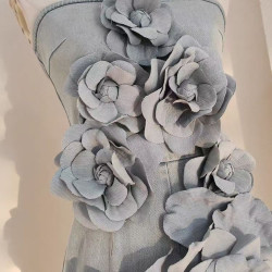 European style fashionable temperament three-dimensional flowers washed old flared waist slim tube top jumpsuit