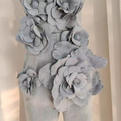 European style fashionable temperament three-dimensional flowers washed old flared waist slim tube top jumpsuit