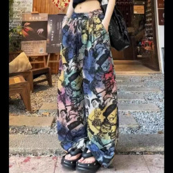 Spring and summer national trend Nezha print mid-waist slim floor-length casual pants