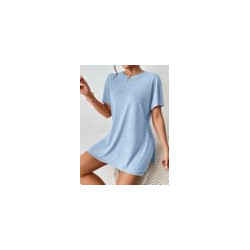 Summer casual women's comfortable two-piece set bat sleeve round neck slit T-shirt and tight shorts
