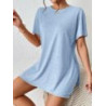 Summer casual women's comfortable two-piece set bat sleeve round neck slit T-shirt and tight shorts
