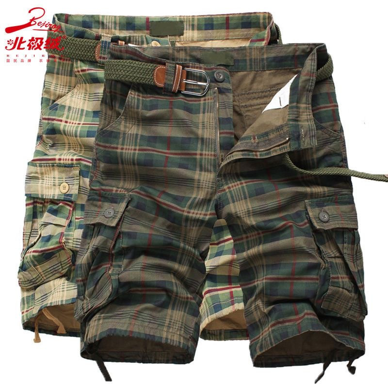 Five-point trousers, plaid trousers, breathable three-point trousers, men's casual loose camouflage shorts