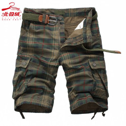 Five-point trousers, plaid trousers, breathable three-point trousers, men's casual loose camouflage shorts