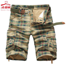 Five-point trousers, plaid trousers, breathable three-point trousers, men's casual loose camouflage shorts