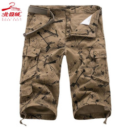Five-point trousers, plaid trousers, breathable three-point trousers, men's casual loose camouflage shorts