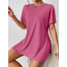 Summer casual women's comfortable two-piece set bat sleeve round neck slit T-shirt and tight shorts