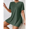 Summer casual women's comfortable two-piece set bat sleeve round neck slit T-shirt and tight shorts