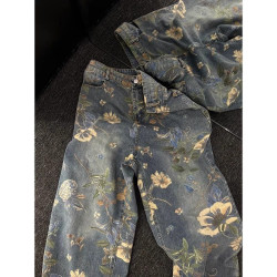 3D three-dimensional mecha fashion brand stitching men's loose retro straight washed denim trousers