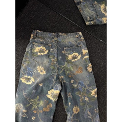 3D three-dimensional mecha fashion brand stitching men's loose retro straight washed denim trousers
